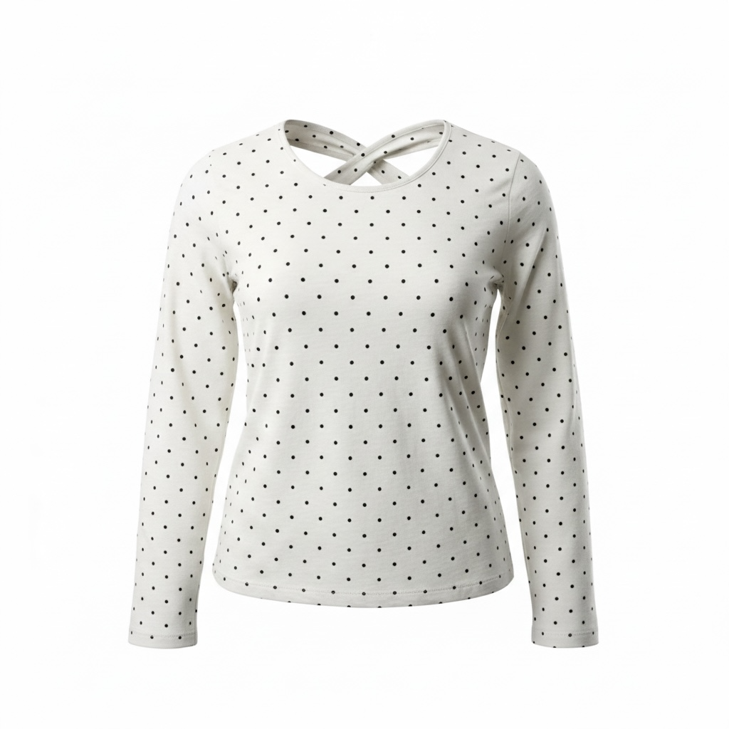 White Polkadot Long Sleeve Top XXL Casual Women Blouse Comfortable Fit