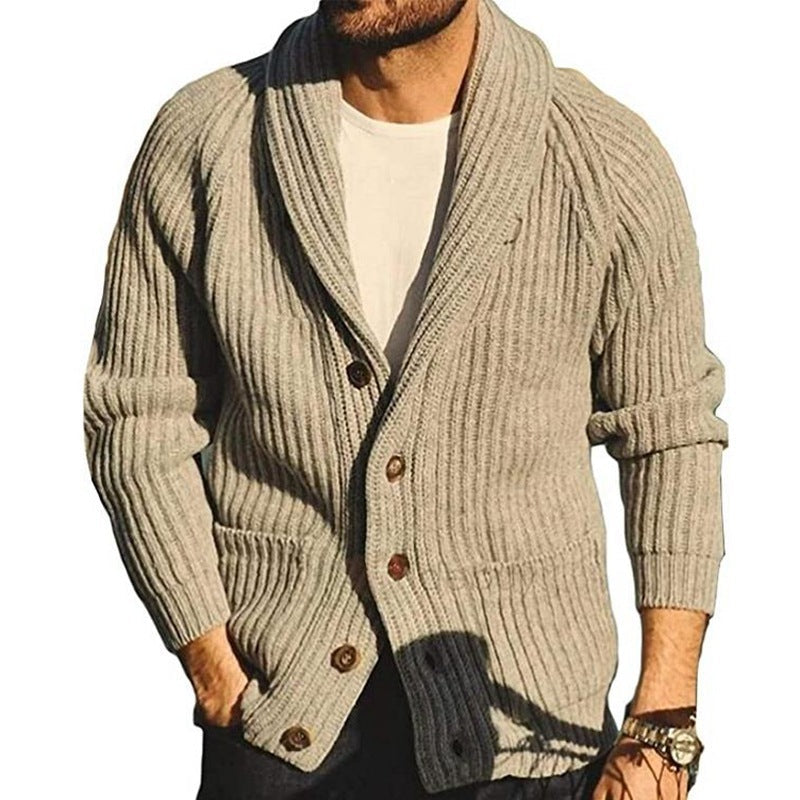 Men's Lapel Knitting Cardigan Fashion Button Sweater With Pockets