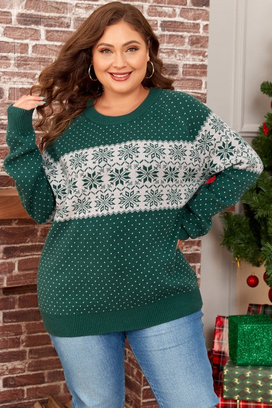 Plus Size Christmas Snowflake Crewneck Sweater