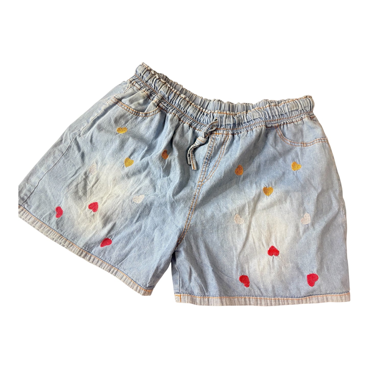Women Casual Denim Shorts with Heart Print Relaxed Fit (Up to XL / Jumbo)