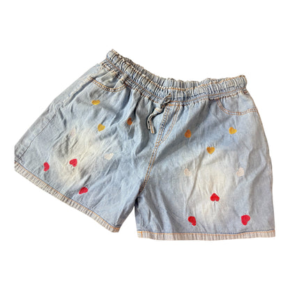 Women Casual Denim Shorts with Heart Print Relaxed Fit (Up to XL / Jumbo)