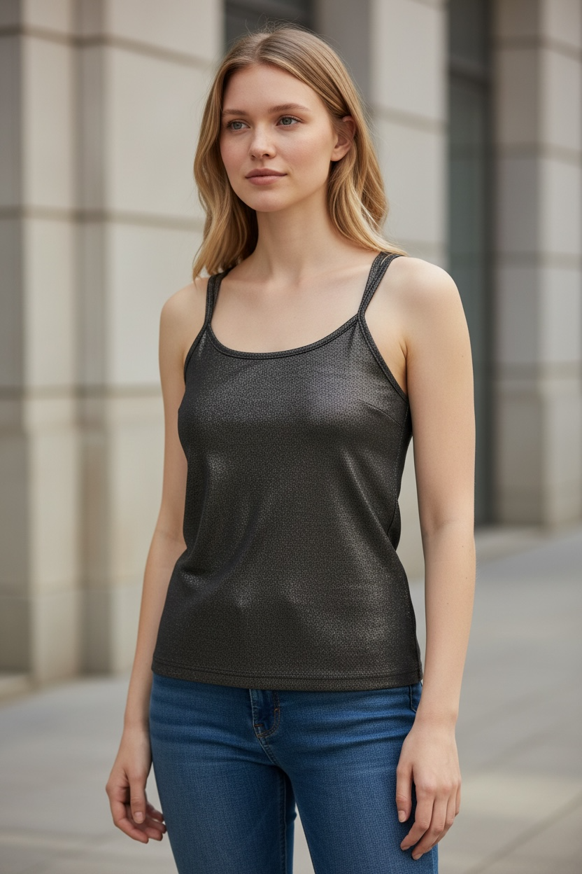 Sparkling Women Tank Top XL Fit Shiny Casual Sleeveless Top
