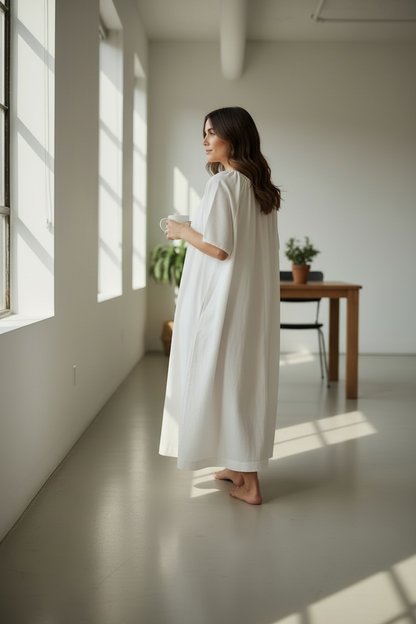 Women White Long Dress Flowy Casual One Size XL
