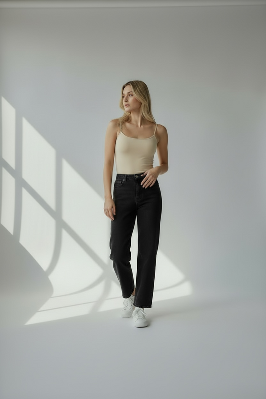 Beige Women Tank Top XL Fit Casual Basic Sleeveless Top