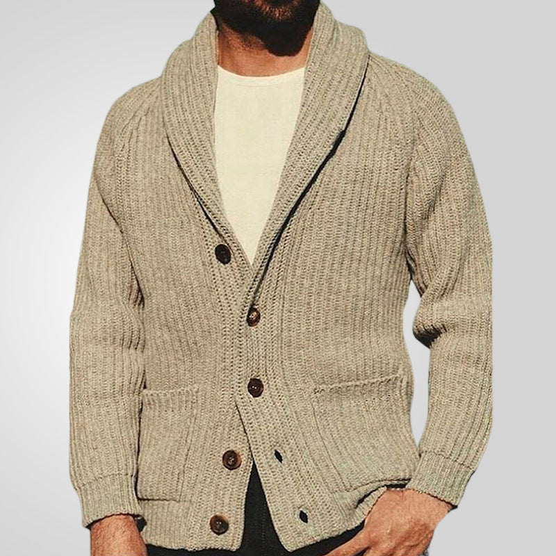 Men's Lapel Knitting Cardigan Fashion Button Sweater With Pockets