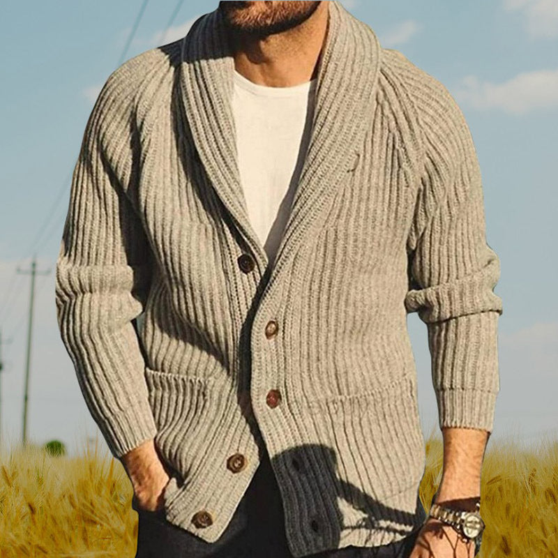 Men's Lapel Knitting Cardigan Fashion Button Sweater With Pockets