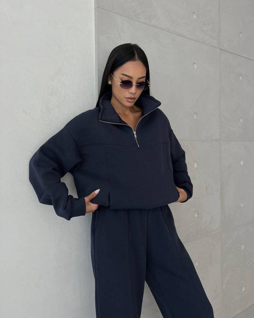 Winter Jogging Women Two Piece Set Female Zipper Coat Casual Pants