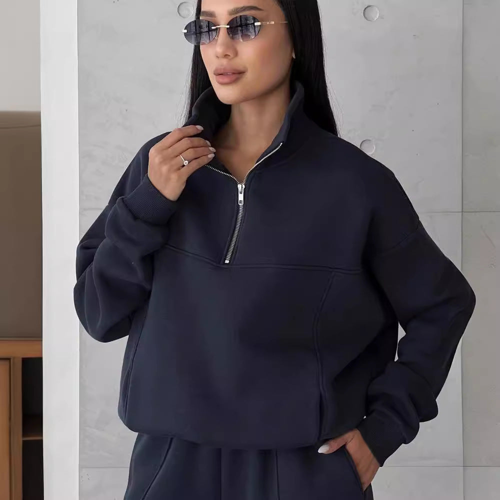 Winter Jogging Women Two Piece Set Female Zipper Coat Casual Pants