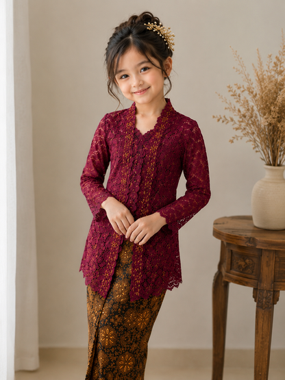 Girls Lace Kebaya Top – Elegant Traditional Outfit for Special Occasions